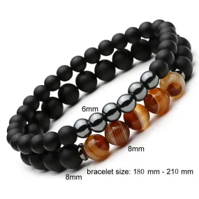 Mcllroy 2pc Natural stone Bracelet Beaded Black Mantra Prayer Beads Buddha Bracelet