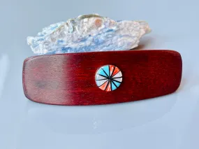 Medium Southwestern Barrette Turquoise wheel sterling silver unique Hair Clip