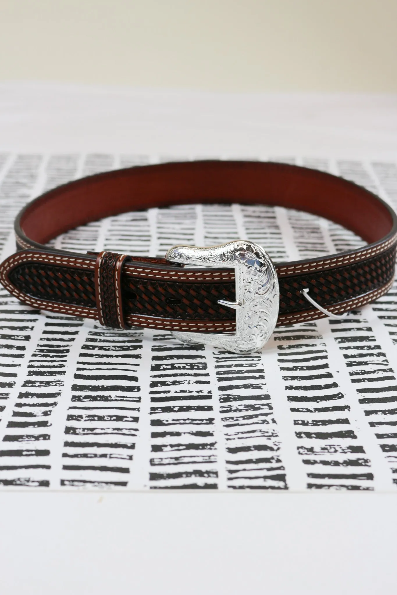 Mens Cognac Basket Tooling Belt