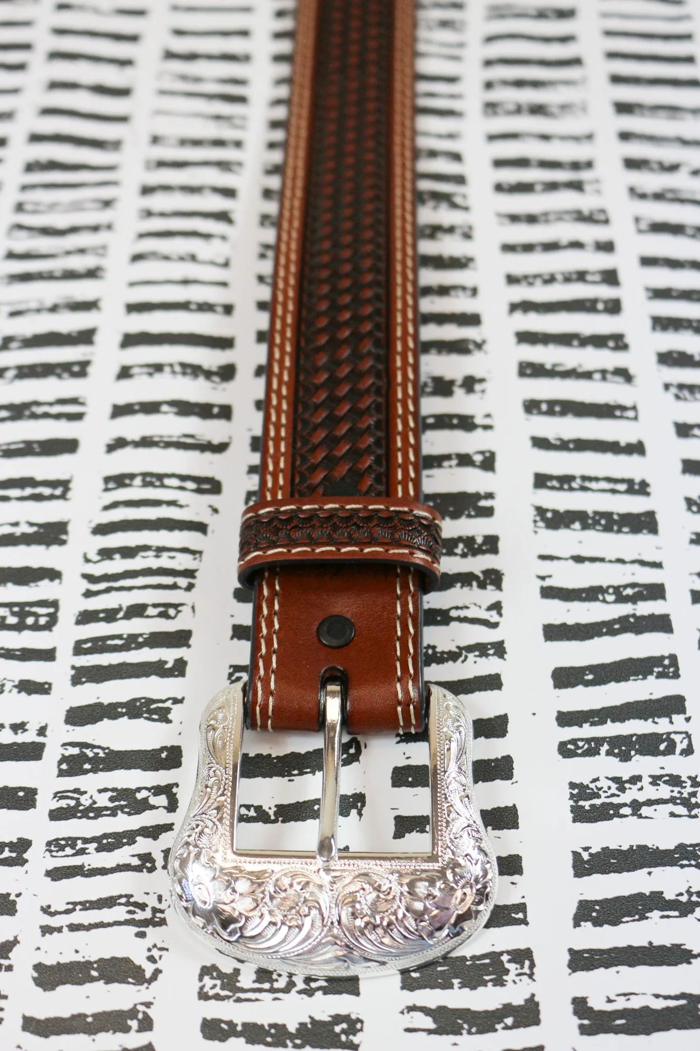 Mens Cognac Basket Tooling Belt