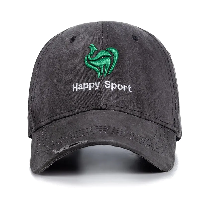 Men's Cotton Baseball Cap Green Big Cock Embroidery Summer Hats For Men Happy Sport Outdoor Hole Edging Caps