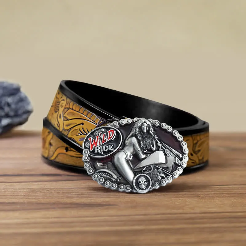 Men's DIY Wild Ride Motorcycle Lady Buckle Leather Belt