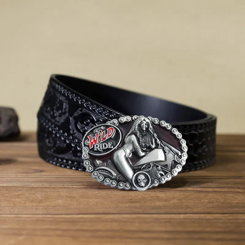 Men's DIY Wild Ride Motorcycle Lady Buckle Leather Belt