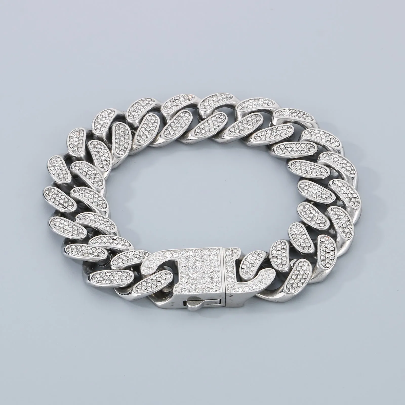 Men's Gold Titanium Stainless Steel Cuban Link Bracelet with Crystal Accents - Bold and Durable