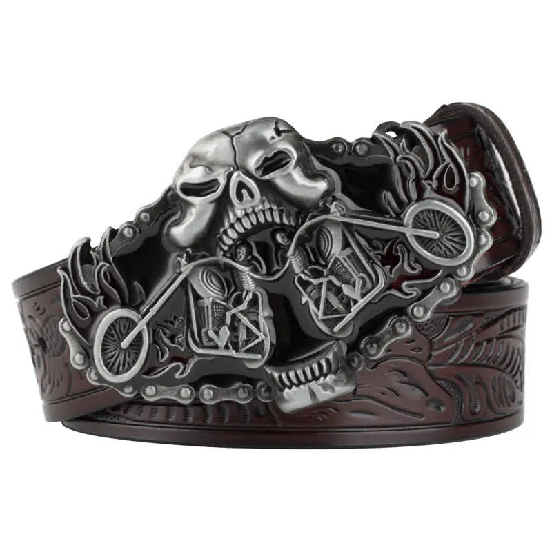 Men's Gothic Motorcycle Ghost Head Leather Belt