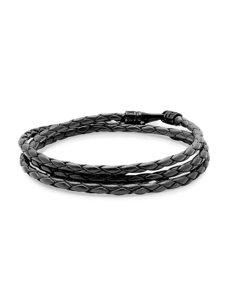 Men's Grey Metallic Wrap Around Leather Bracelet