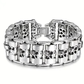 Men's Punk Style Skull Titanium Steel Bracelet - European and American Trend