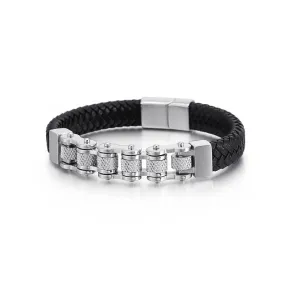 Men's Punk Style Stainless Steel and Leather Bracelet with Creative Locomotive Design