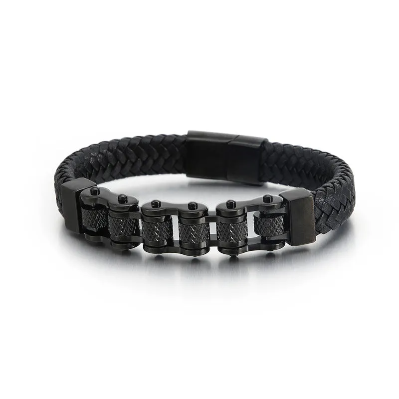 Men's Punk Style Stainless Steel and Leather Bracelet with Creative Locomotive Design