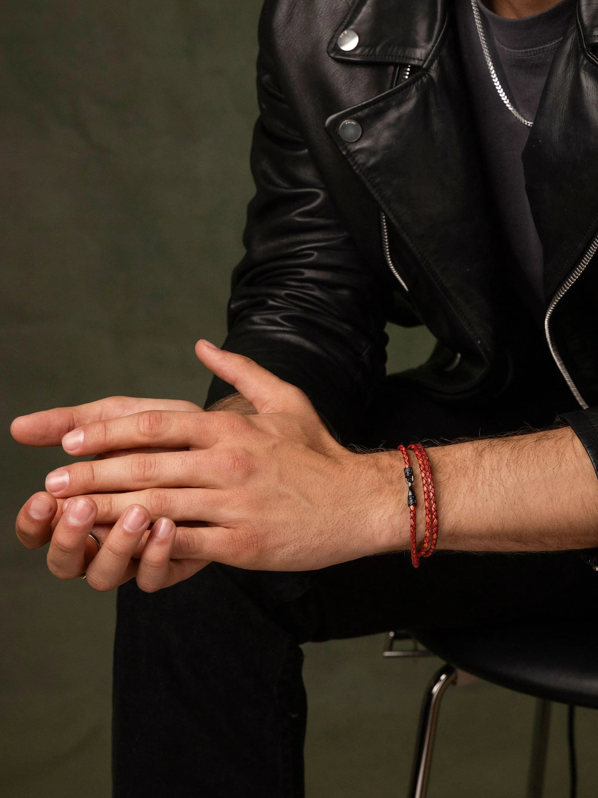 Men's Red Wrap Around Leather Bracelet