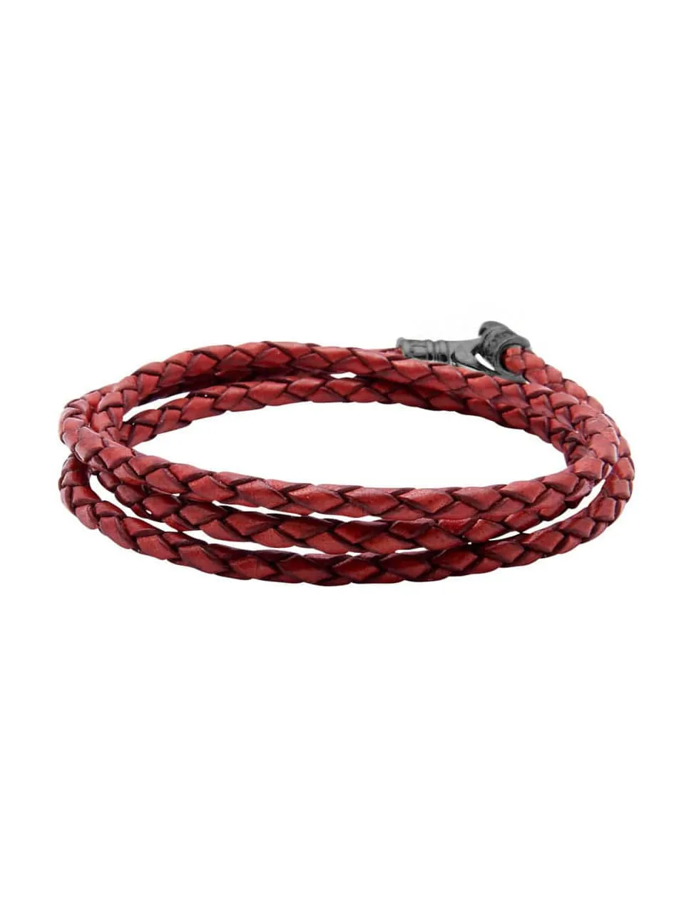 Men's Red Wrap Around Leather Bracelet