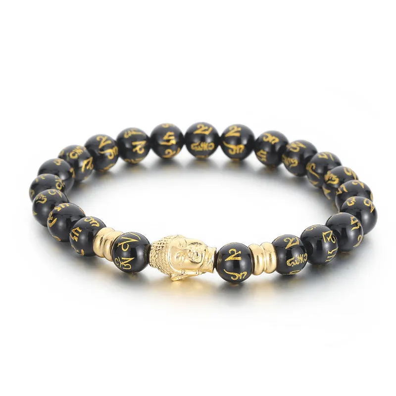 Men's Retro Black Agate and Tiger Eye Bead Bracelet with Buddha Head – Unique Gift for Him