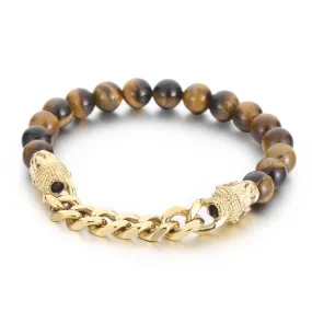 Men's Retro Black Agate and Tiger Eye Bead Bracelet with Buddha Head – Unique Gift for Him