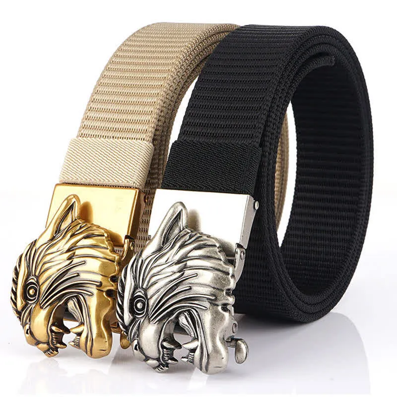 Men's Roaring Tiger Head Nylon Belt