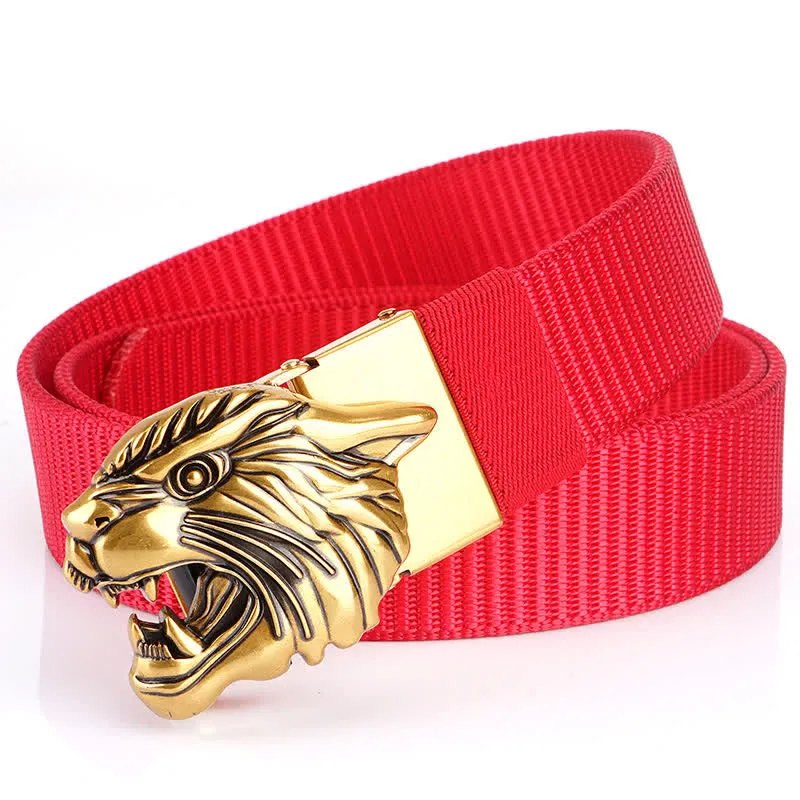 Men's Roaring Tiger Head Nylon Belt