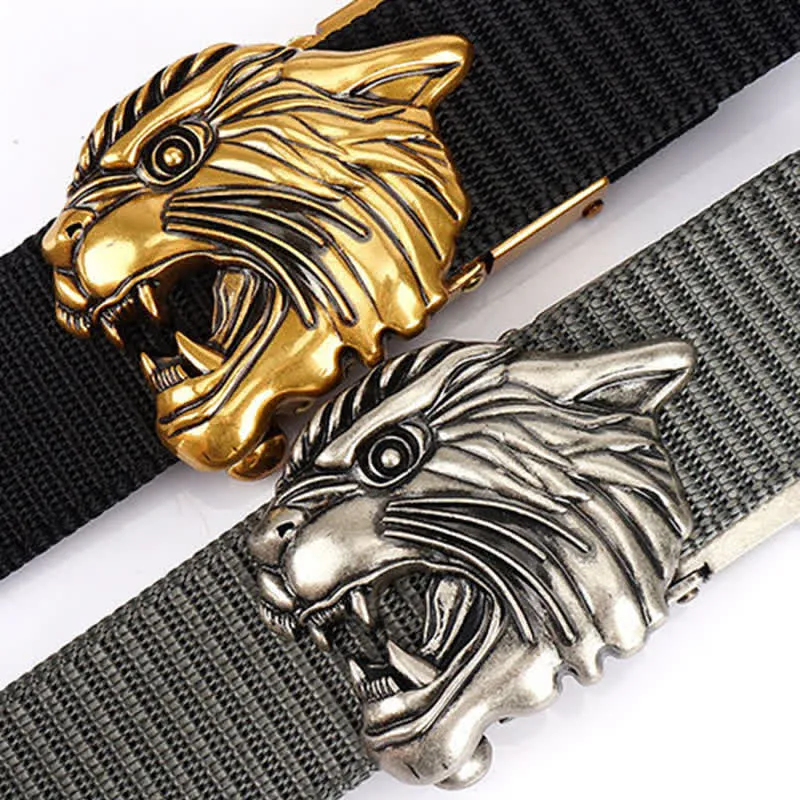 Men's Roaring Tiger Head Nylon Belt