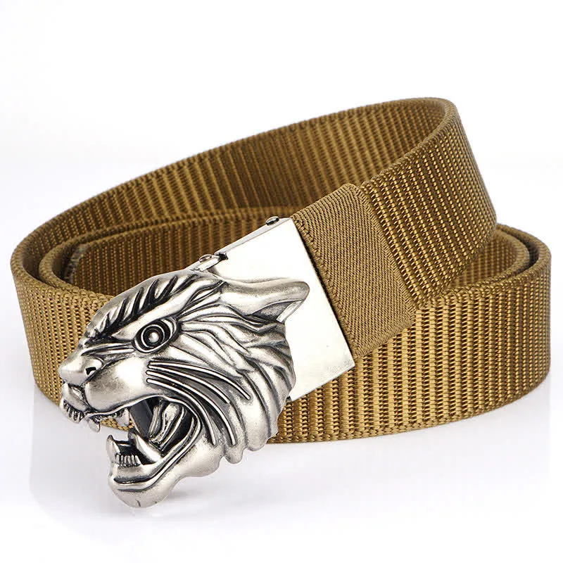 Men's Roaring Tiger Head Nylon Belt