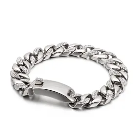 Men's Stainless Steel Cuban Chain Bracelet with Zircon Accents - Hip Hop Style Jewelry