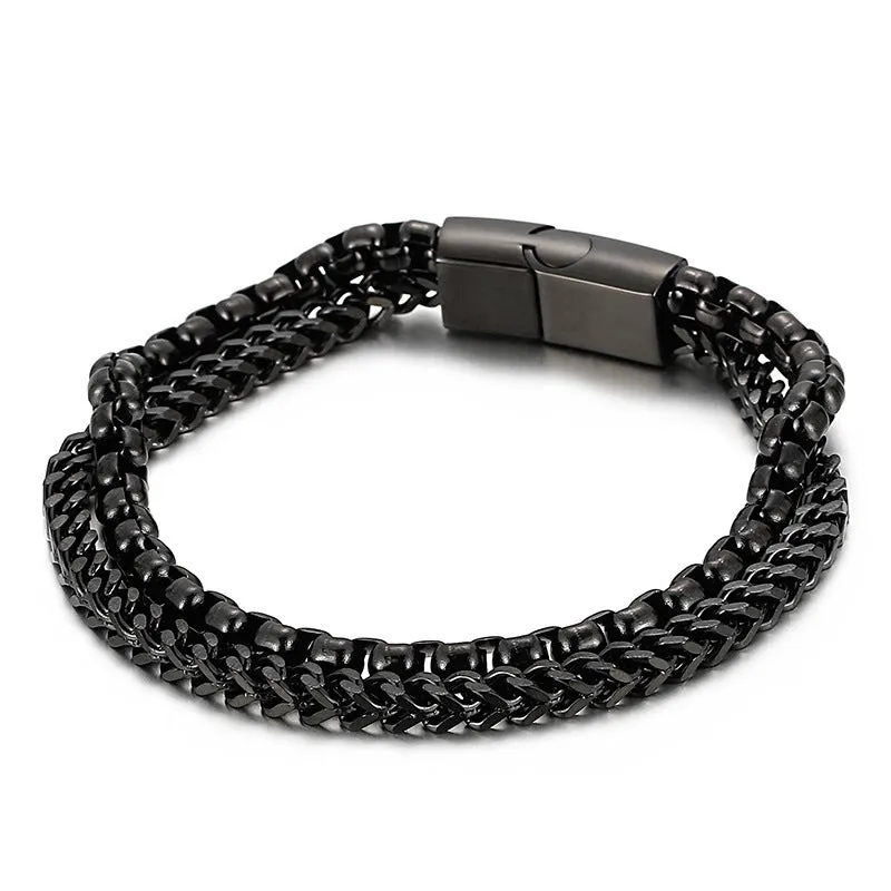 Men's Stylish Double-Layer Titanium Steel Bracelet with Creative Square Pearl - Japan and South Korea Inspired Fashion