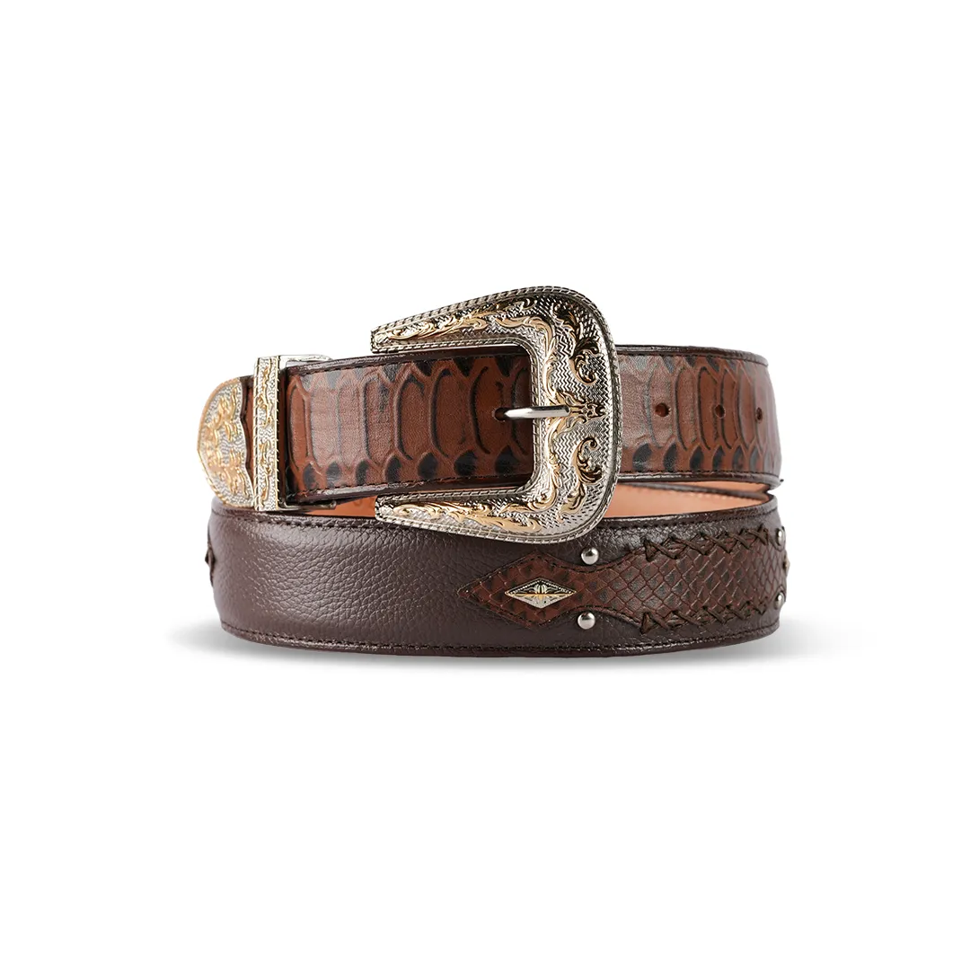 Mens Texas Country Belt Python café punta Diamante