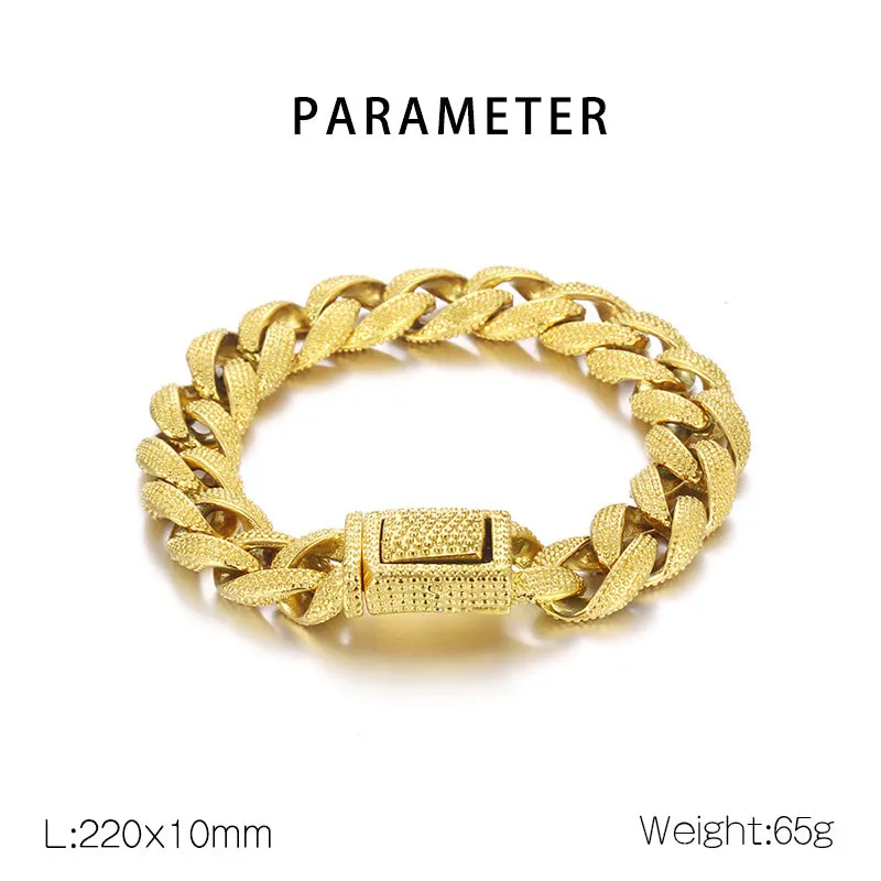 Men's Titanium Stainless Steel Textured Gold Bracelet - Luxurious Cuban Link Style with Secure Clasp