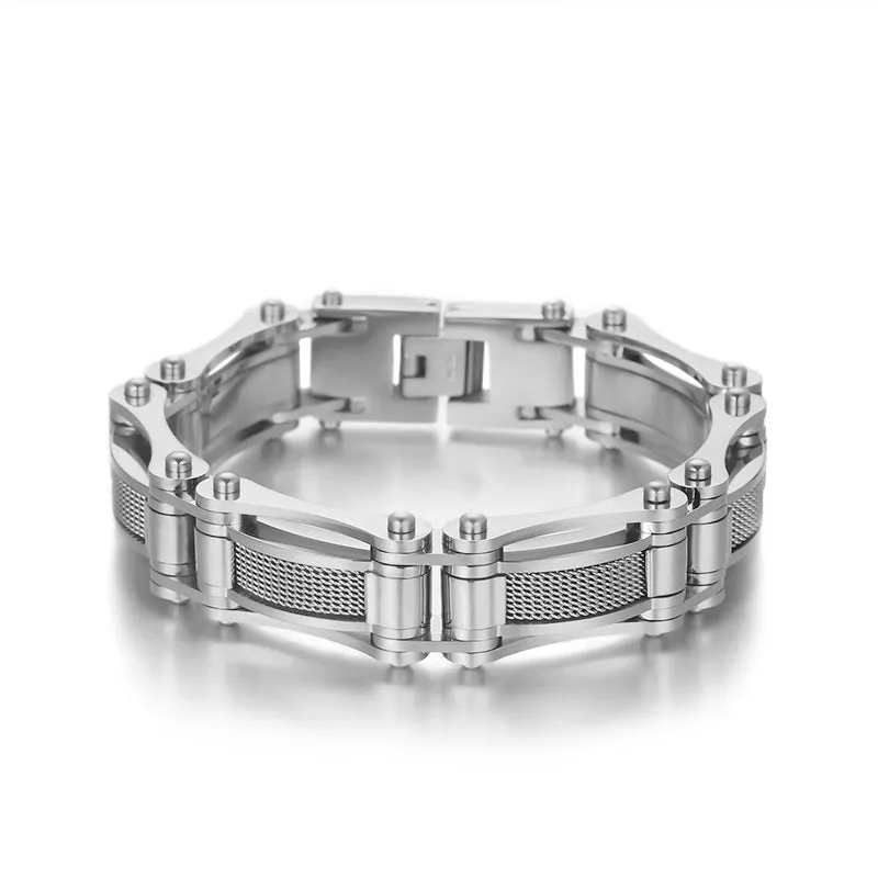 Men's Titanium Steel Locomotive Bracelet - European and American Style with Fashion Mesh Splicing and Electroplated Finish