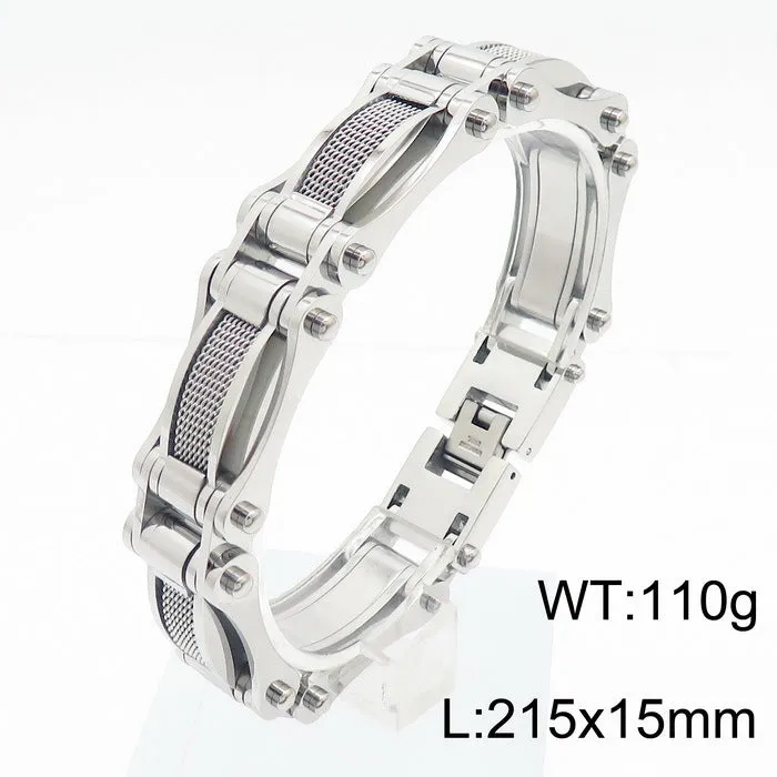 Men's Titanium Steel Locomotive Bracelet - European and American Style with Fashion Mesh Splicing and Electroplated Finish