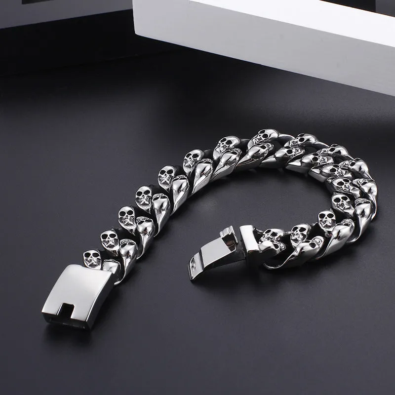 Men's Titanium Steel Skull Bracelet - Trendy Korean-Inspired Thick Jewelry for the Bold