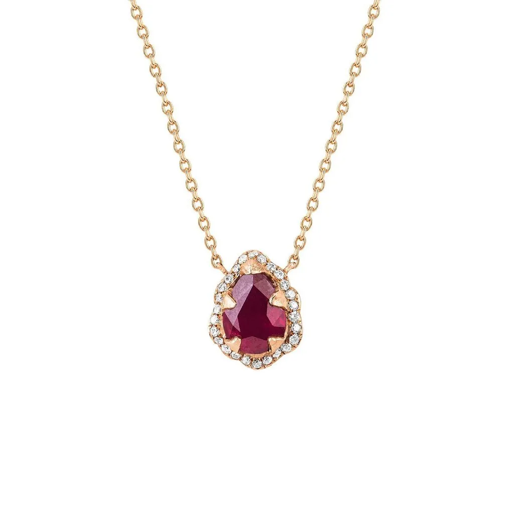 Micro Queen Water Drop Ruby Necklace with Full Pavé Diamond Halo