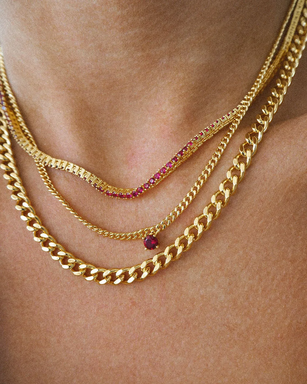 Mini Ballier Necklace- Ruby Red- Gold