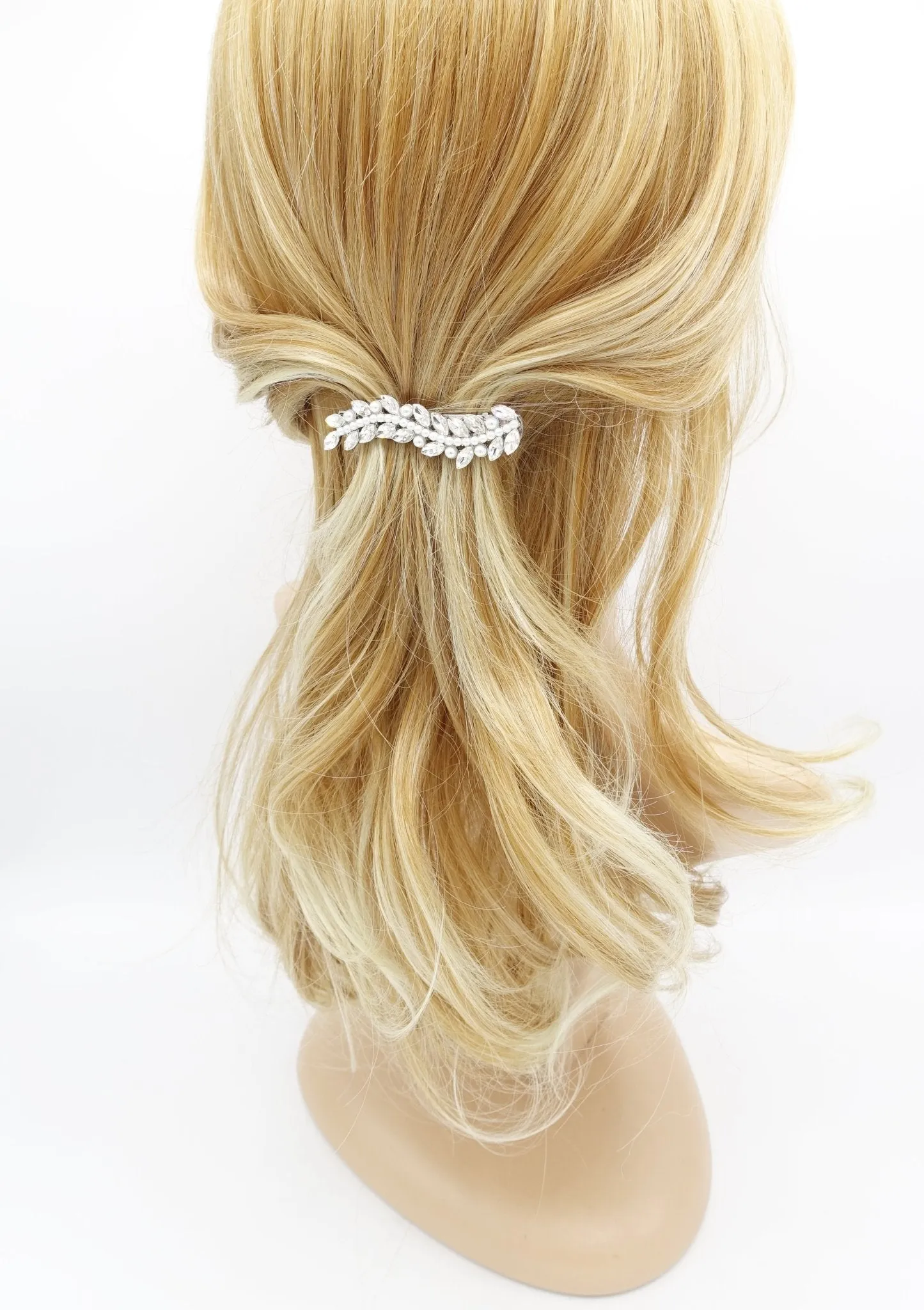 mini pearl rhinestone hair barrette wave flower branch woman hair accessory