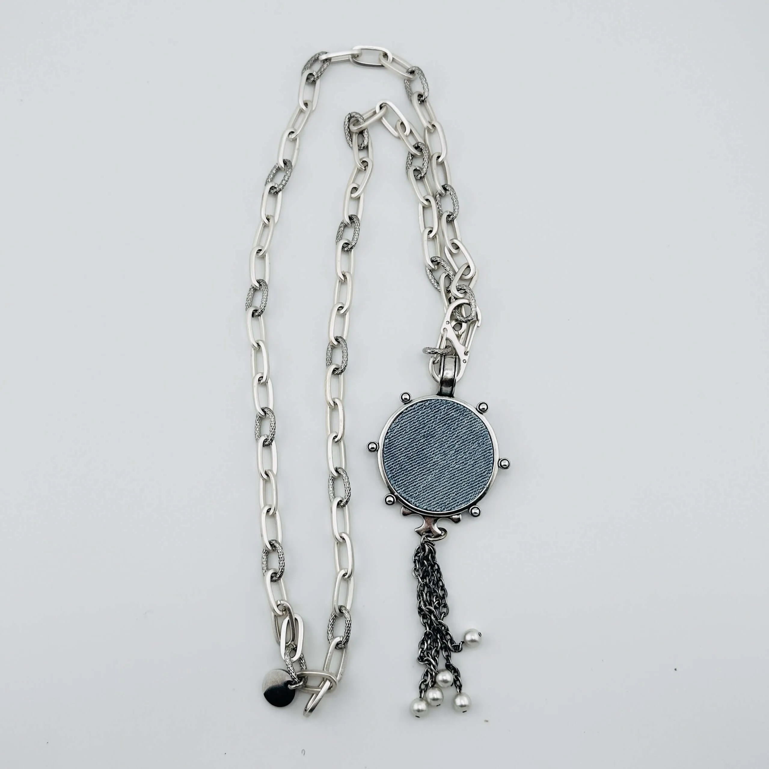 Mixed Silver Chain Necklace With Denim Pendant