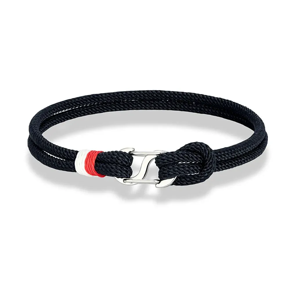 MKENDN Navy Blue Braided Rope Bracelet Stainless Steel Double Push Carabiner Clasp Survival Bracelet for Men Women Couple Gifts