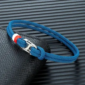 MKENDN Navy Blue Braided Rope Bracelet Stainless Steel Double Push Carabiner Clasp Survival Bracelet for Men Women Couple Gifts