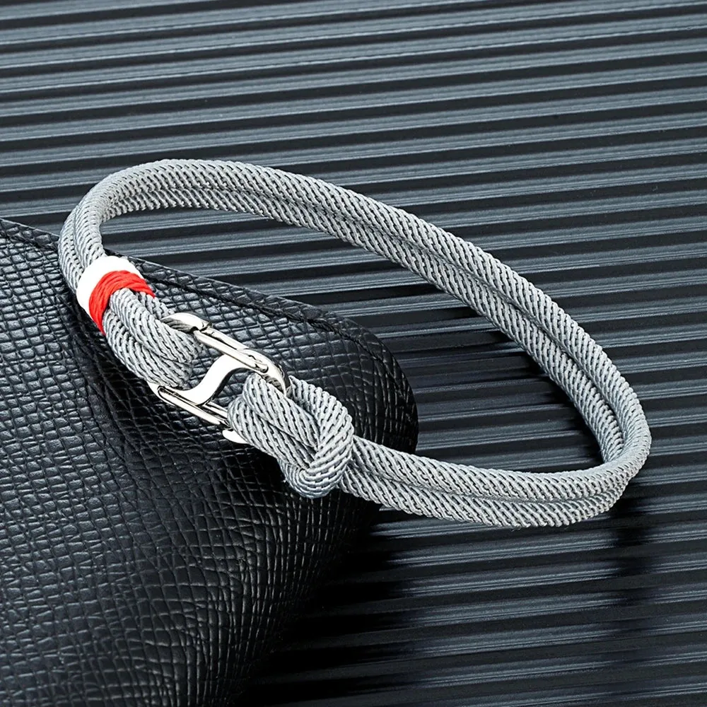 MKENDN Navy Blue Braided Rope Bracelet Stainless Steel Double Push Carabiner Clasp Survival Bracelet for Men Women Couple Gifts