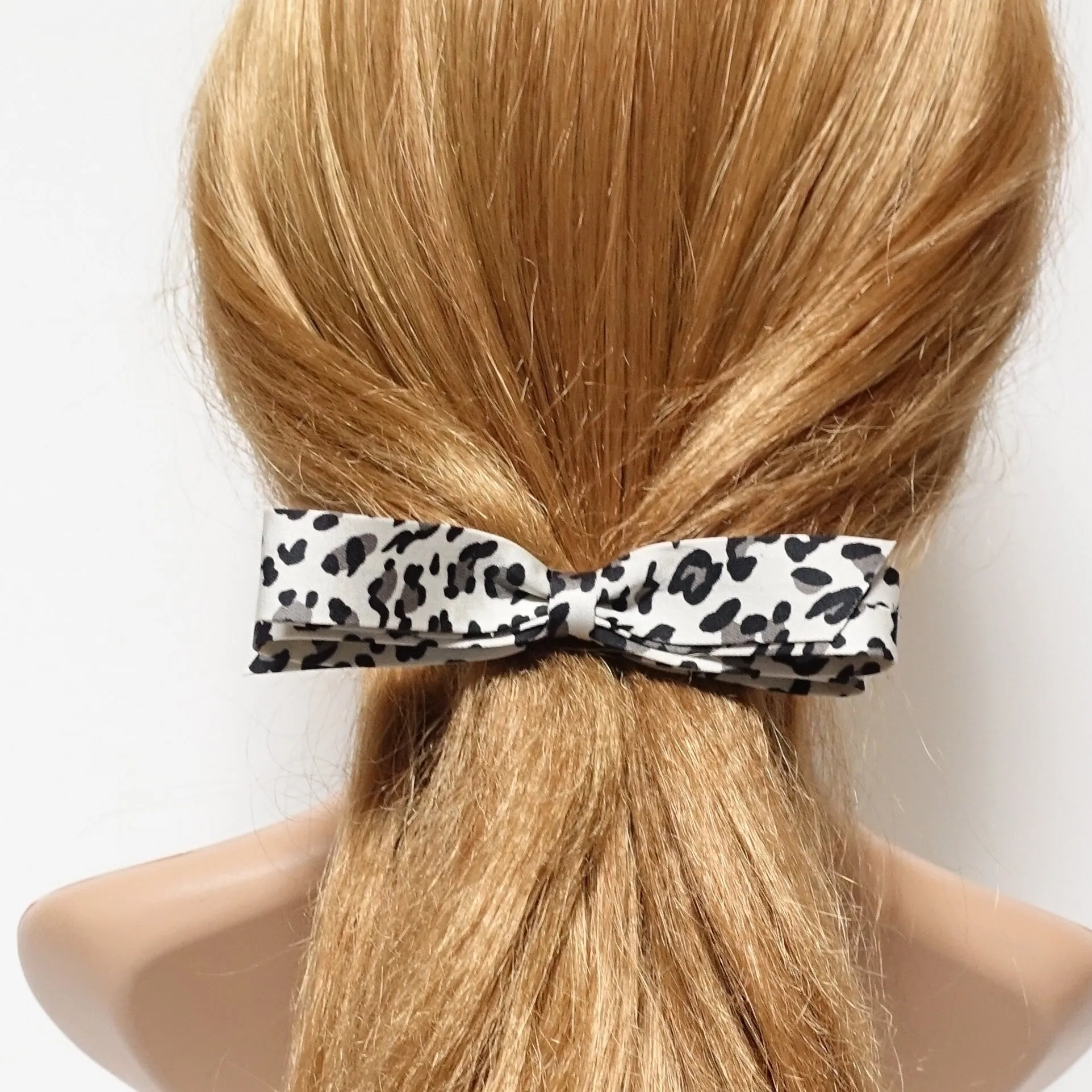 narrow satin hair bow leopard print bow french barrette women hair accessory