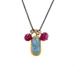 Nava Zahavi Yellow Gold Aquamarine and Ruby Necklace