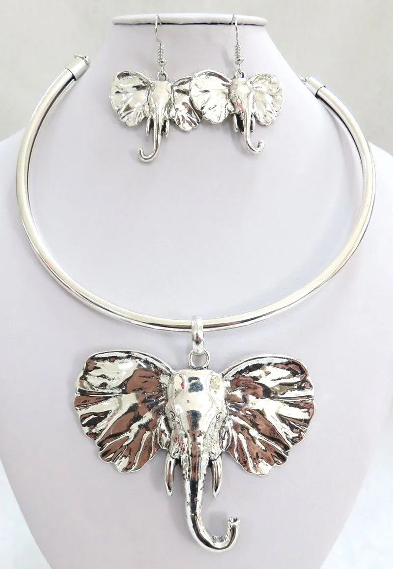 NE-127 Silver Elephant Adjustable Choker