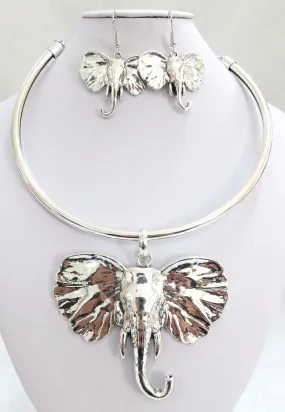 NE-127 Silver Elephant Adjustable Choker