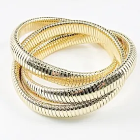 Nice Shiny Metallic Smooth Interlocked Gold Tone Steel Bracelet