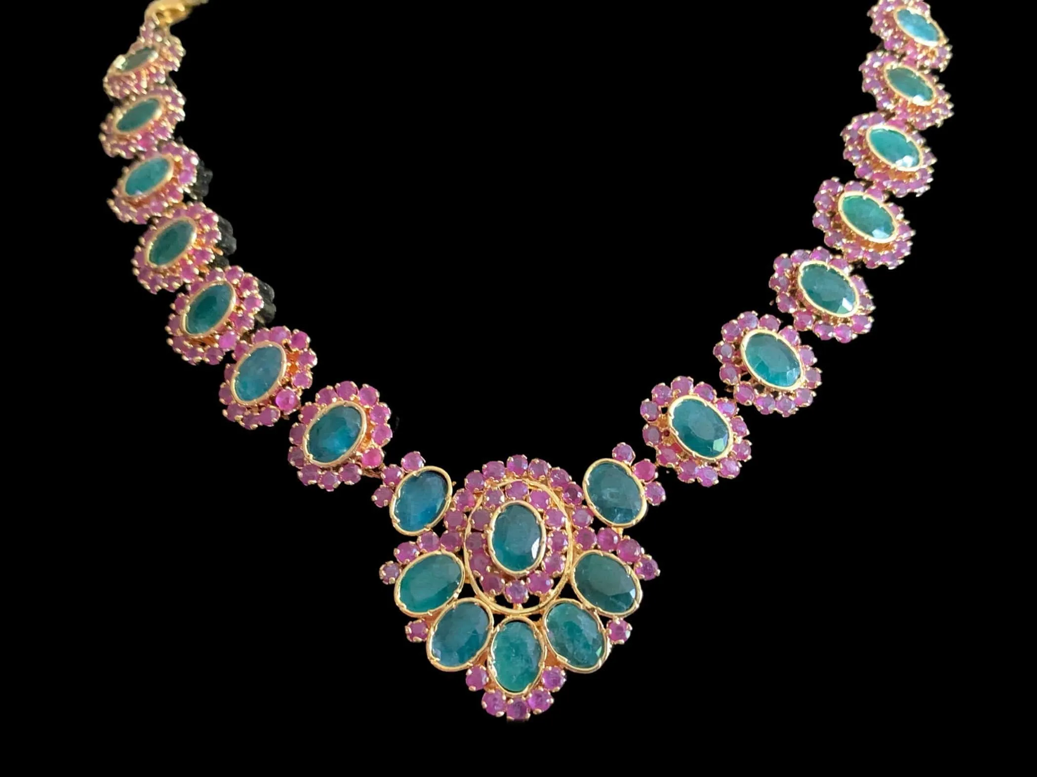 NS235 NEELAM, real ruby  emerald gold plated necklace set ( READY TO SHIP)