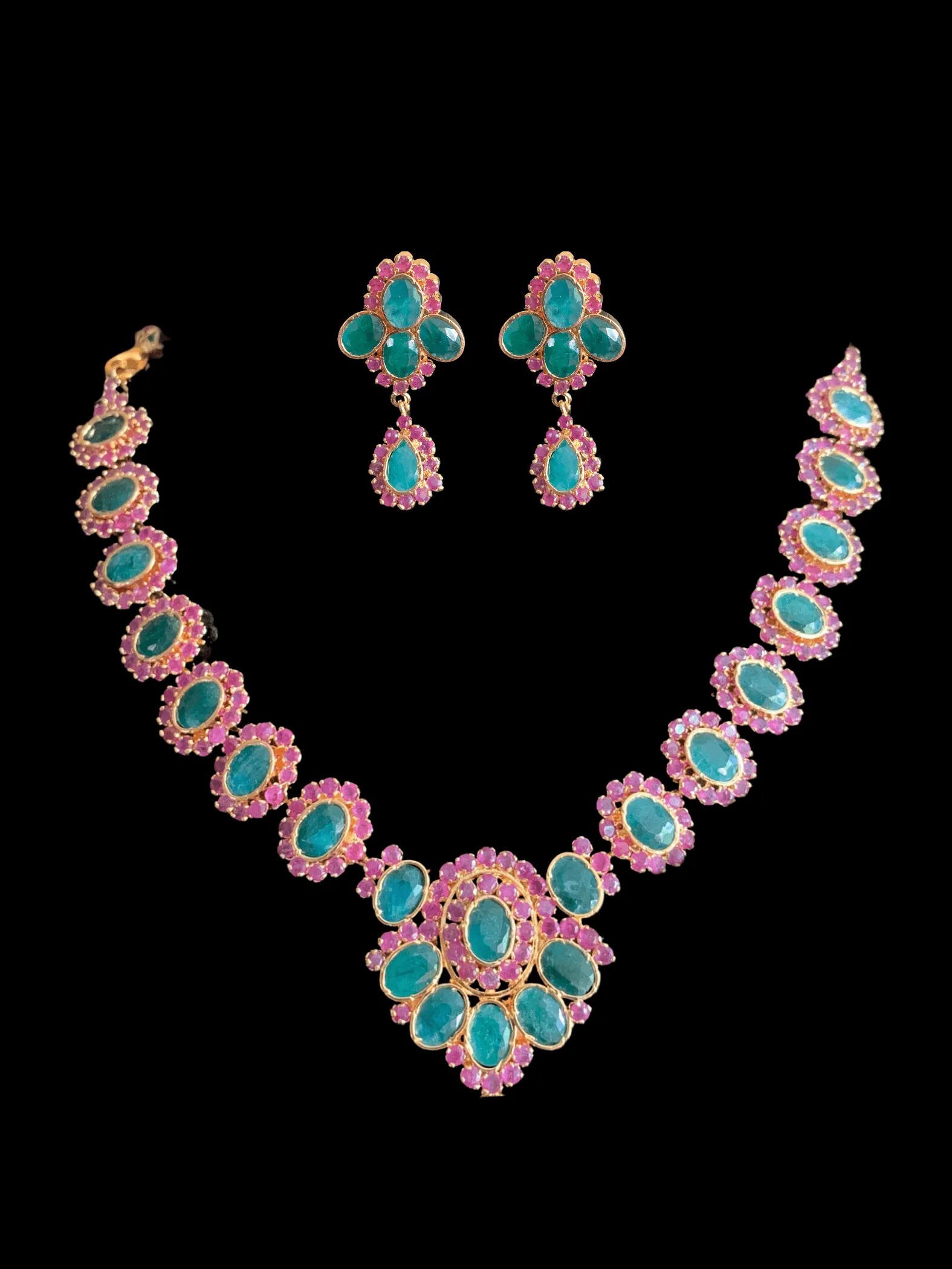 NS235 NEELAM, real ruby  emerald gold plated necklace set ( READY TO SHIP)