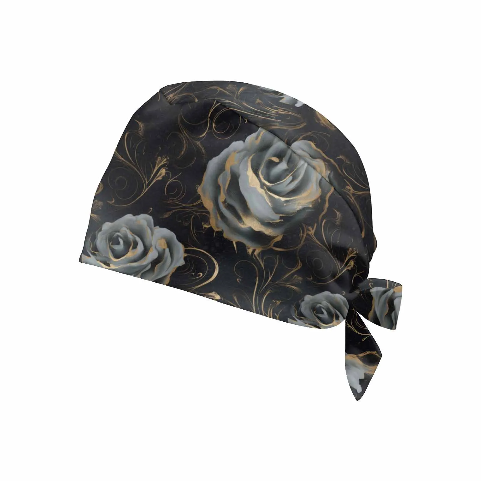 Nurse Scrub Cap Black and Grey Roses  Scrub Cap