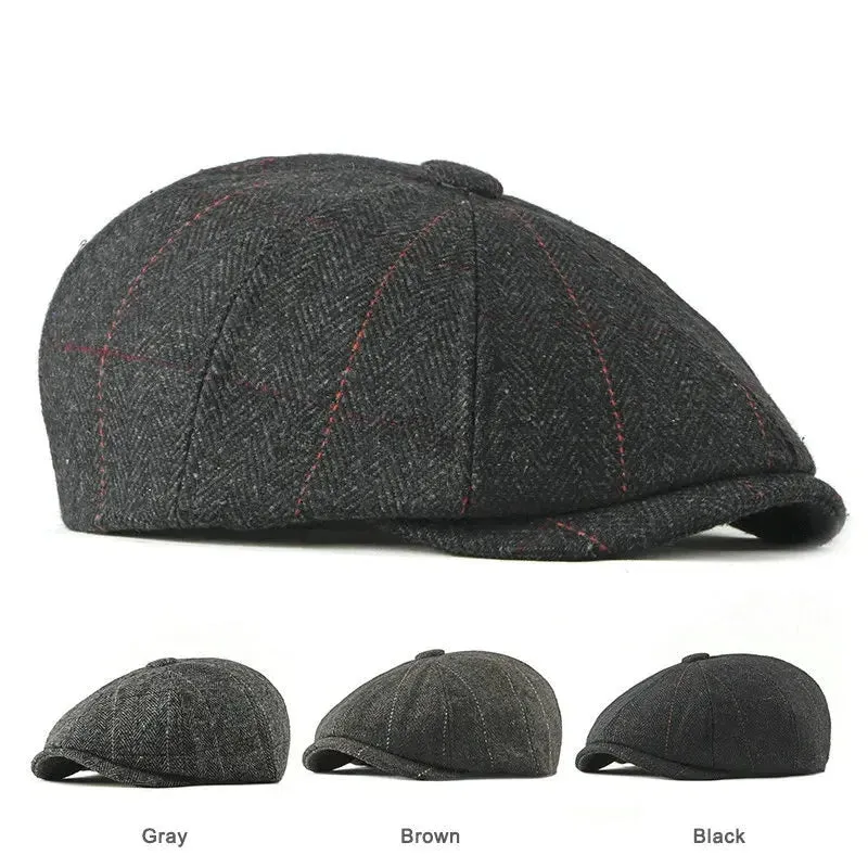 Octagonal Hats Black Autumn Winter Flat Cap