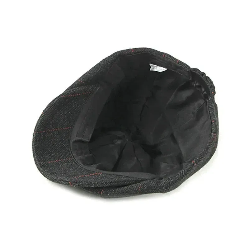 Octagonal Hats Black Autumn Winter Flat Cap