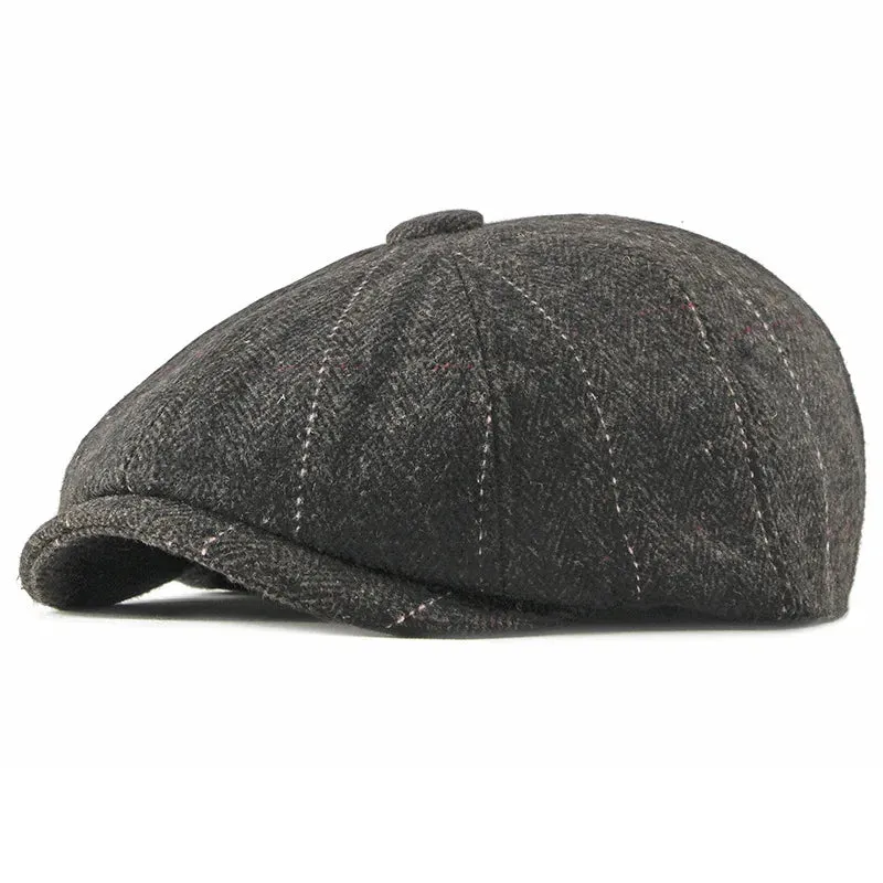 Octagonal Hats Black Autumn Winter Flat Cap