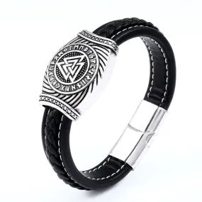 Odin's Triangular Letter Leather Bracelet - Retro Stainless Steel Viking Jewelry for Men