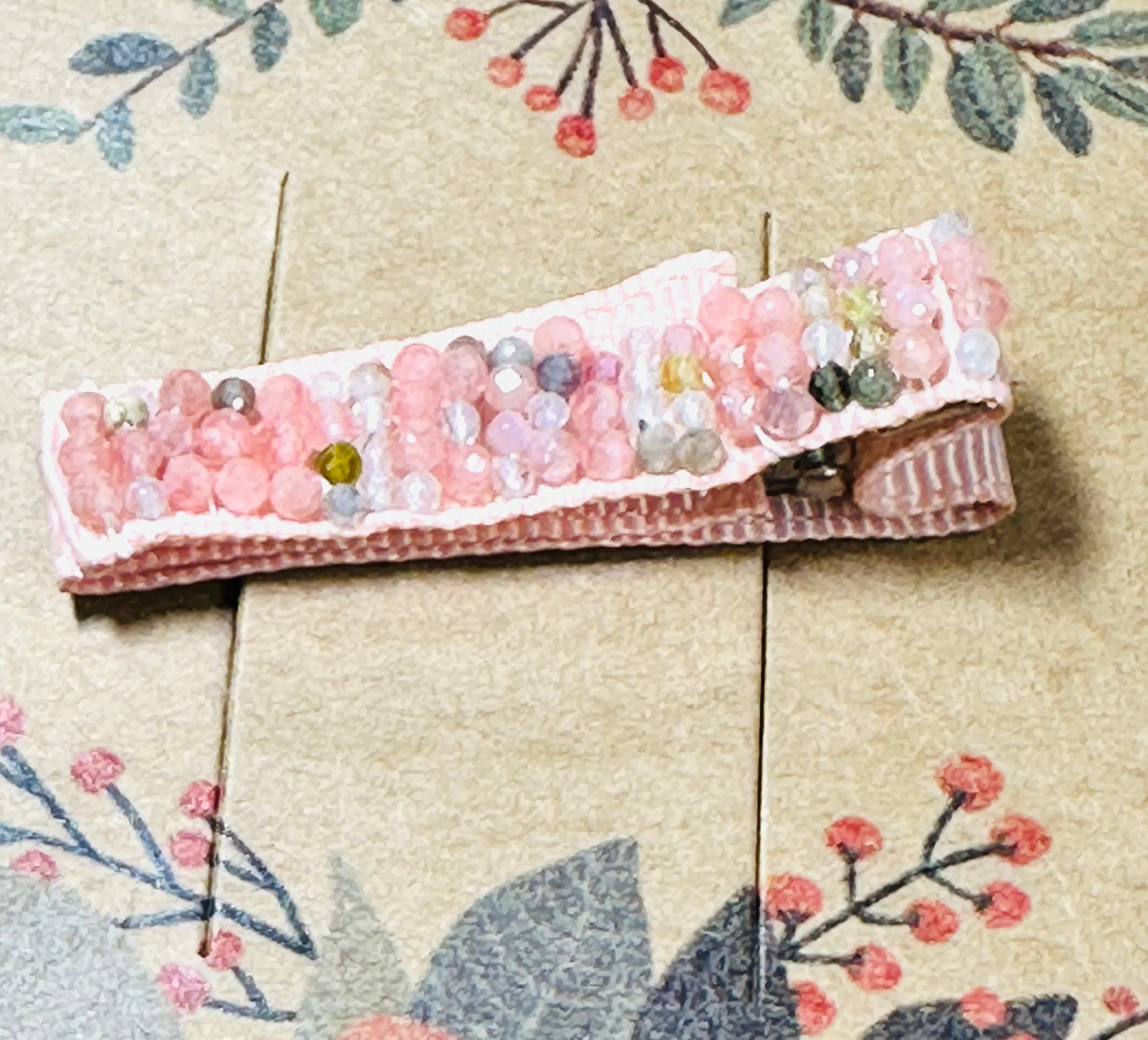 One Tiny Genuine Gemstone Barrette, Hair Clip, Woven Hair Clip