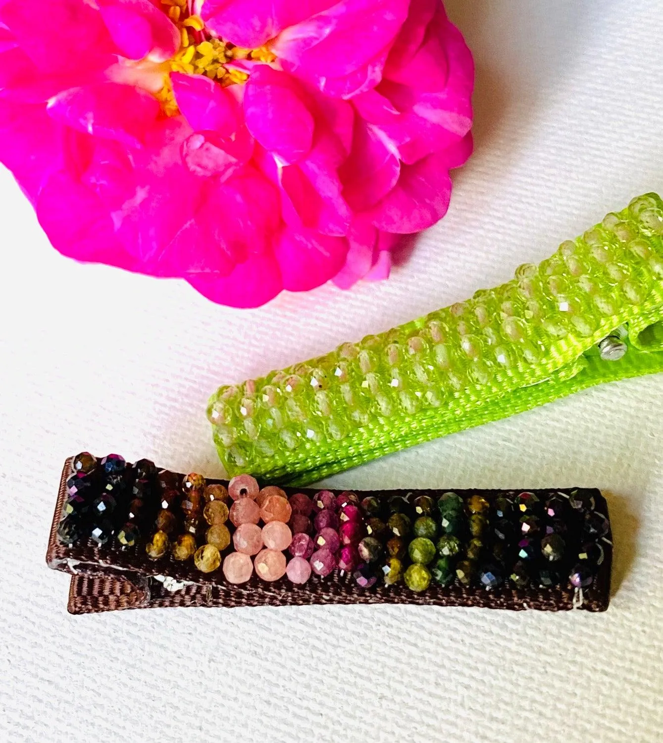 One Tiny Genuine Gemstone Barrette, Hair Clip, Woven Hair Clip