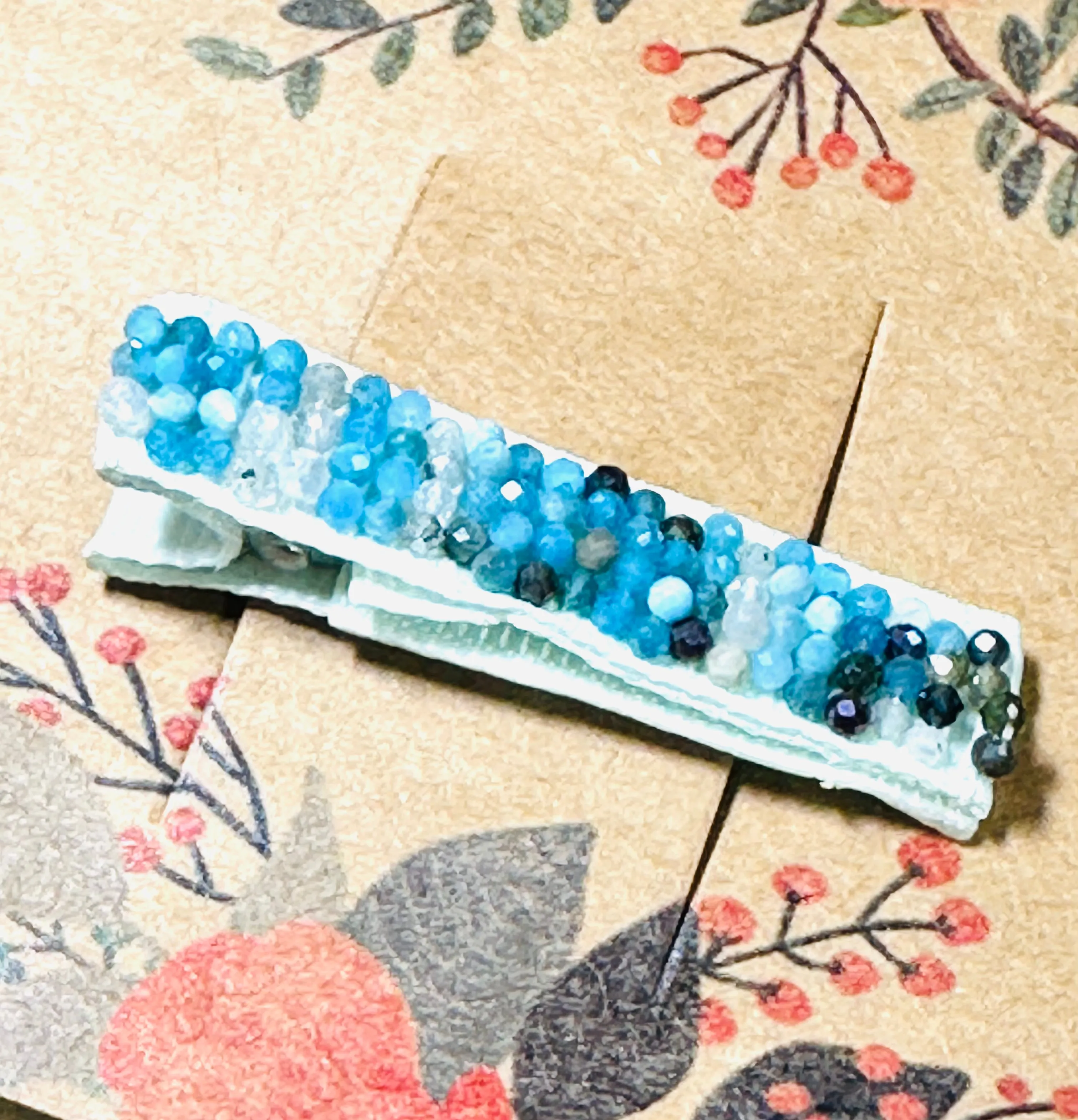 One Tiny Genuine Gemstone Barrette, Hair Clip, Woven Hair Clip